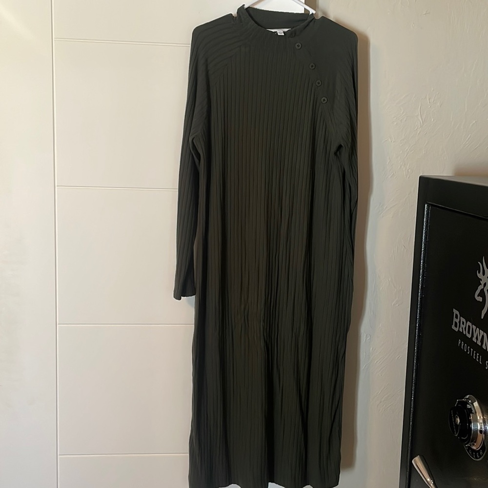 Olive green ribbed sweater dress